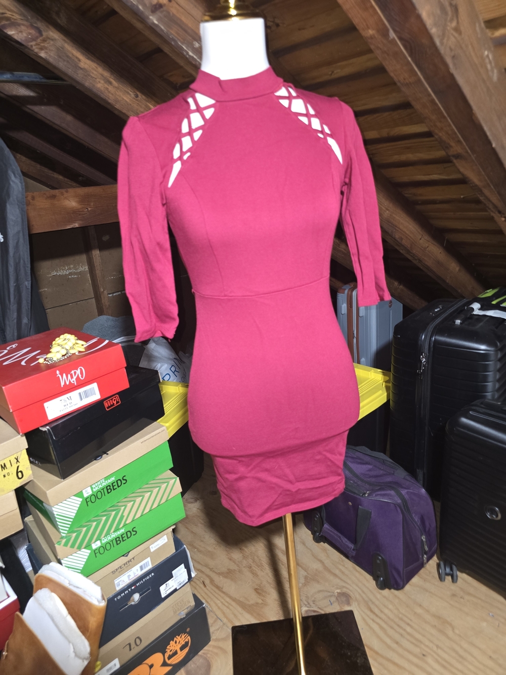 Women's Burgandy Cutout Sheath Dress